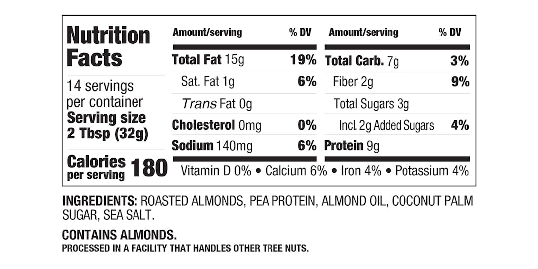 PBfit Protein Almond Butter Spread Nutritionals and Ingredients