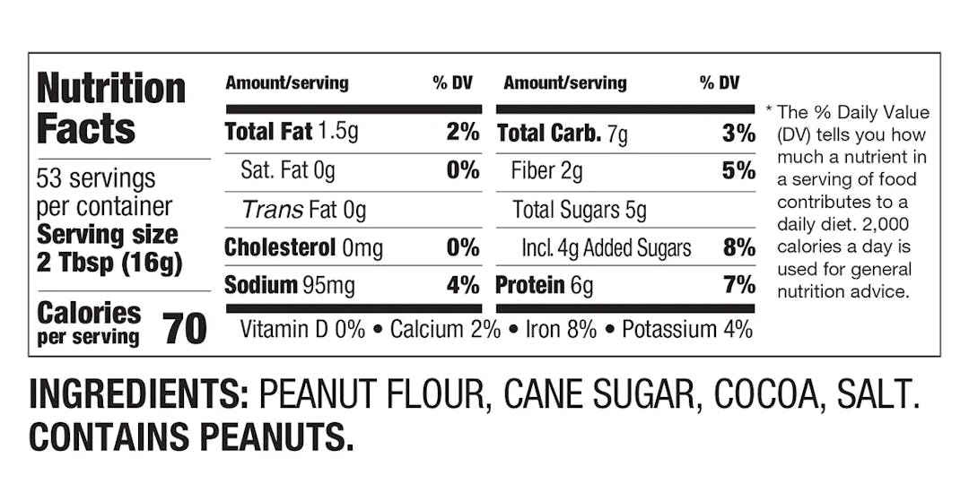 PBfit Chocolate Peanut Butter Powder Nutritionals and Ingredients