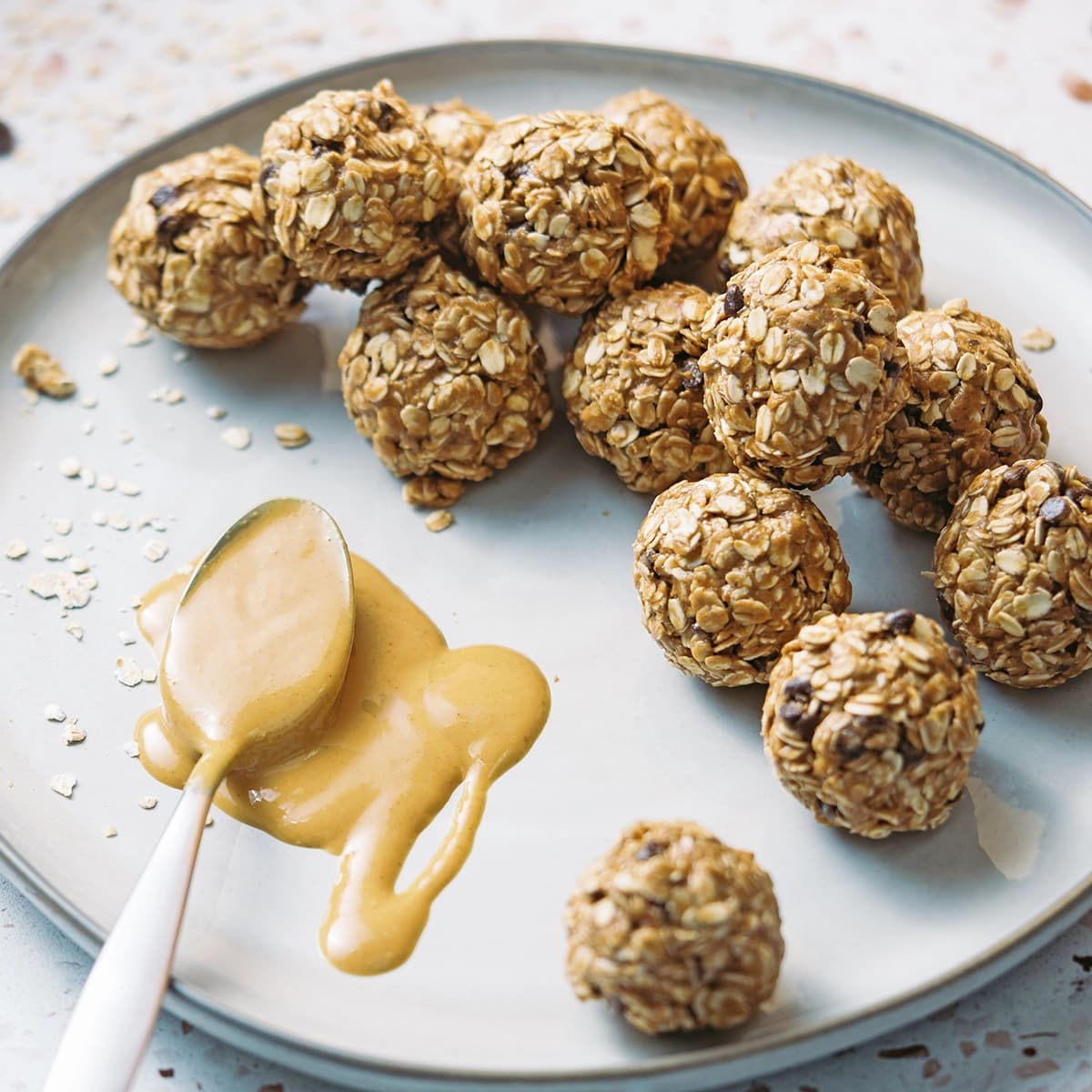 Plate of protein balls with spoon of PBfit