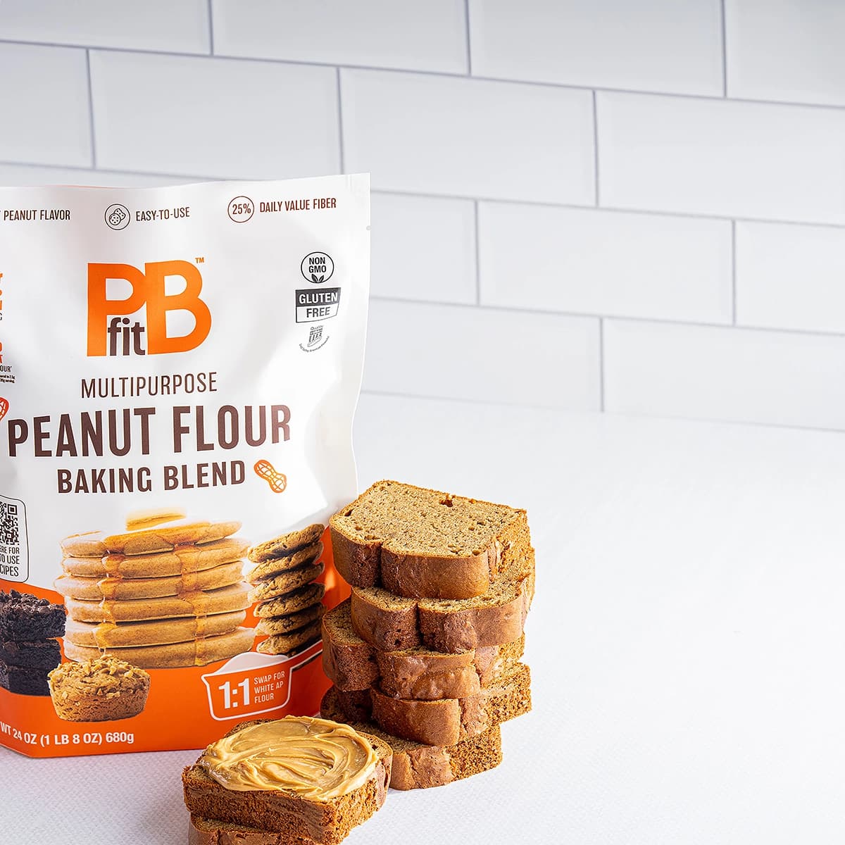 PBfit Peanut Flour Baking Blend next to peanut butter pumpkin bread